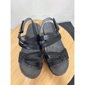 Baretraps Sandals 6.5 M Jerie Black Strappy Slingback Comfort Wedge Walking Shoe
